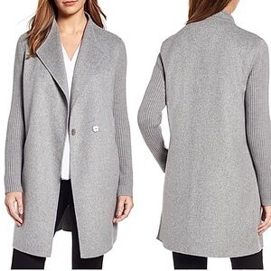 Kenneth Cole Light Gray Coat w Rib Knit Sleeves